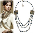 Chanel 11A Paris-Byzance 3 Strand Pearl Medallion Gold Green Blue Necklace/Belt