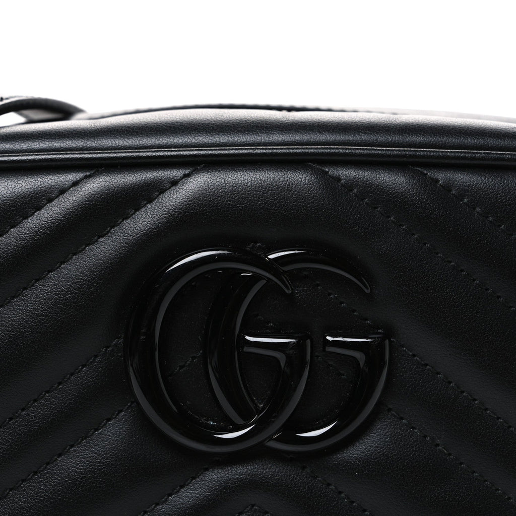 Calfskin Matelasse Monochrome Small GG Marmont Chain Shoulder Bag Black