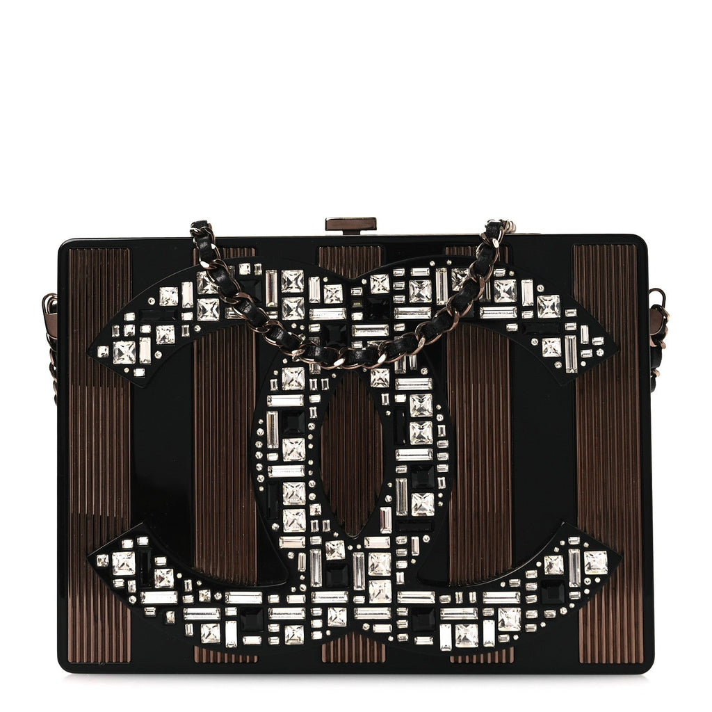 Plexiglass Crystal CC Minaudiere Clutch Black Copper