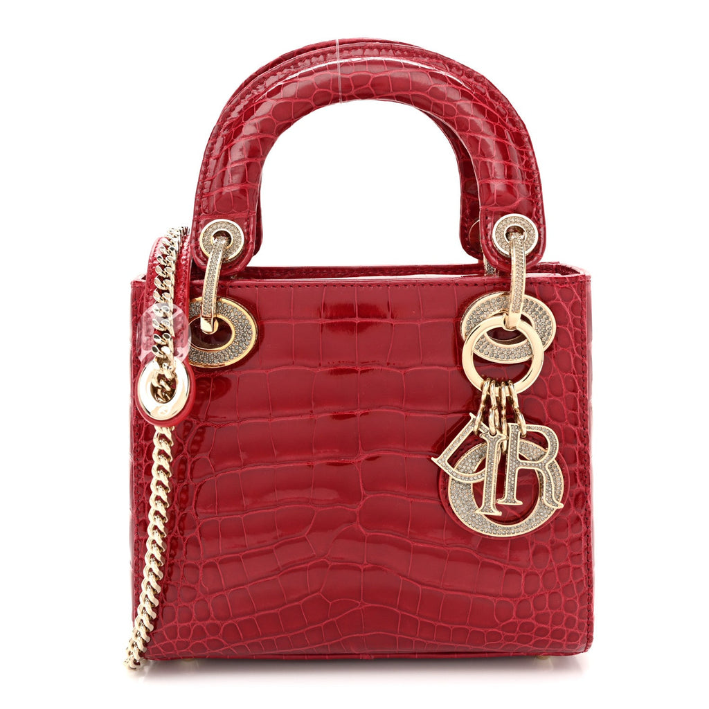 Alligator Crystal Mini Lady Dior Red
