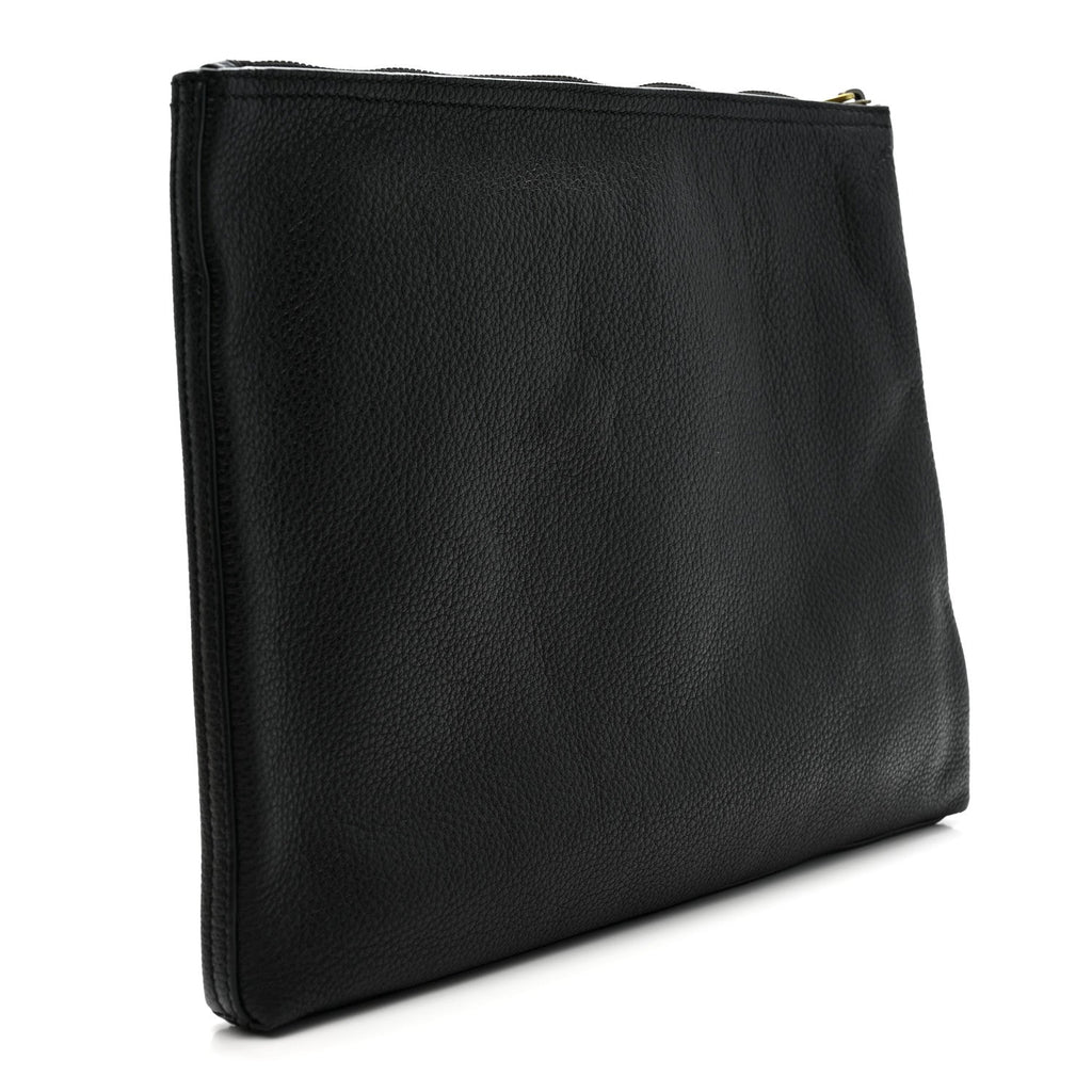 Pebbled Calfskin Medium Logo Portfolio Clutch Black