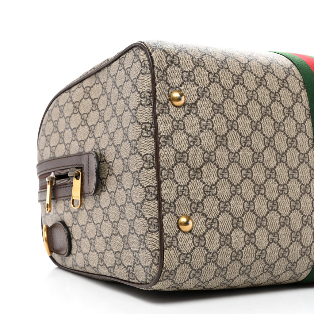 GG Supreme Monogram Textured Dollar Calfskin Web Medium Ophidia Carry-On Duffle Bag Beige Ebony New Acero
