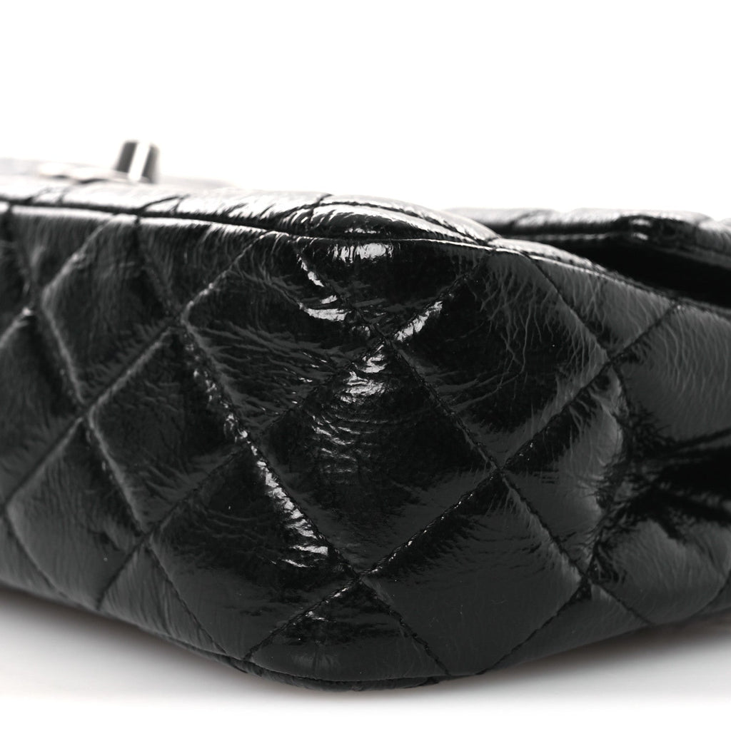 Distressed Patent Quilted Medium Double Flap Black