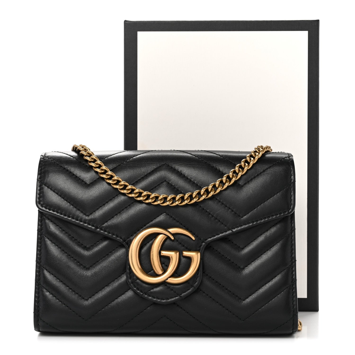 Calfskin Matelasse GG Marmont Chain Wallet Black Black