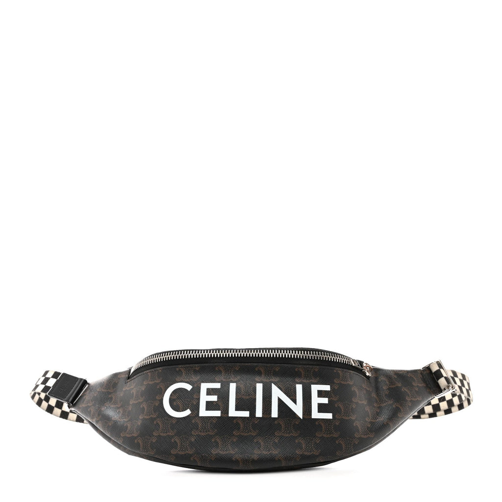 Triomphe Logo Canvas Checker Belt Bag Black