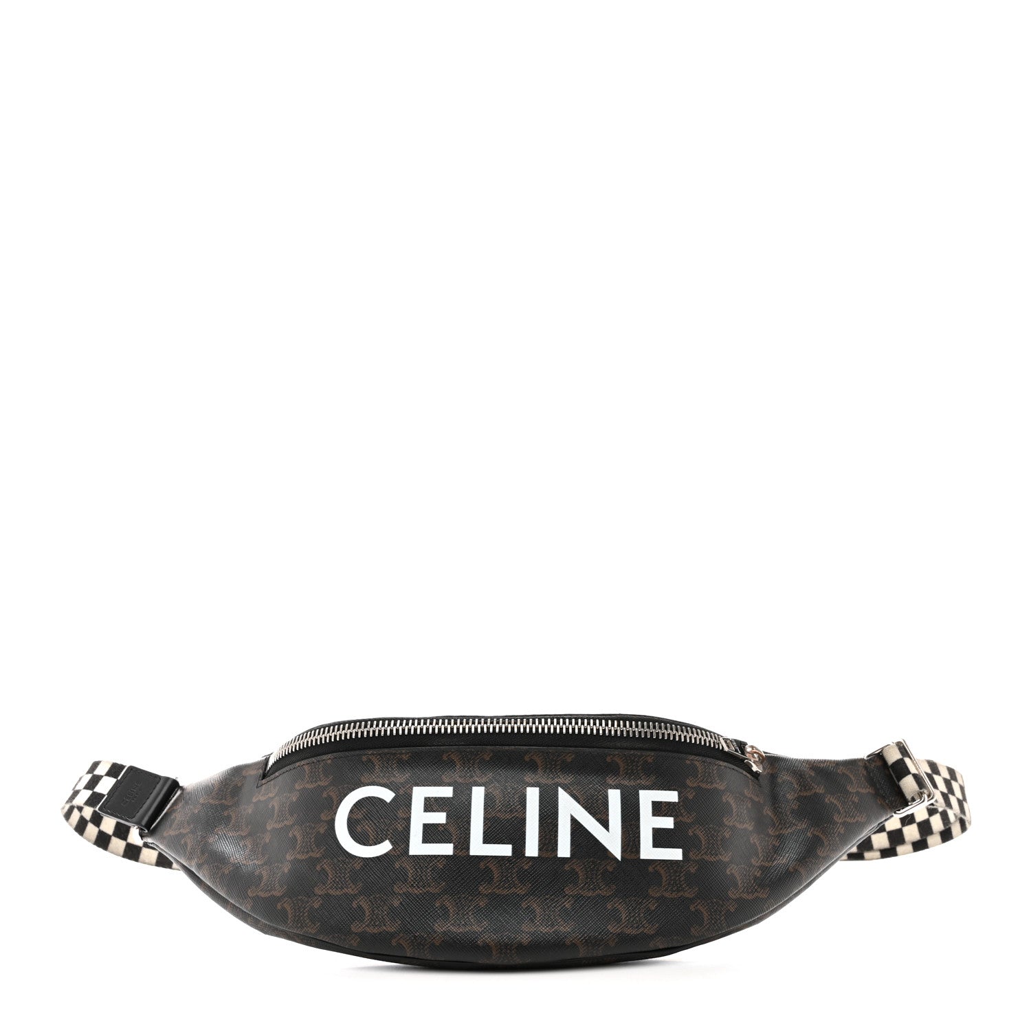 Triomphe Logo Canvas Checker Belt Bag Black