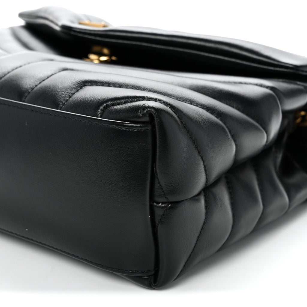 Calfskin Y Quilted Monogram Small Loulou Chain Satchel Black