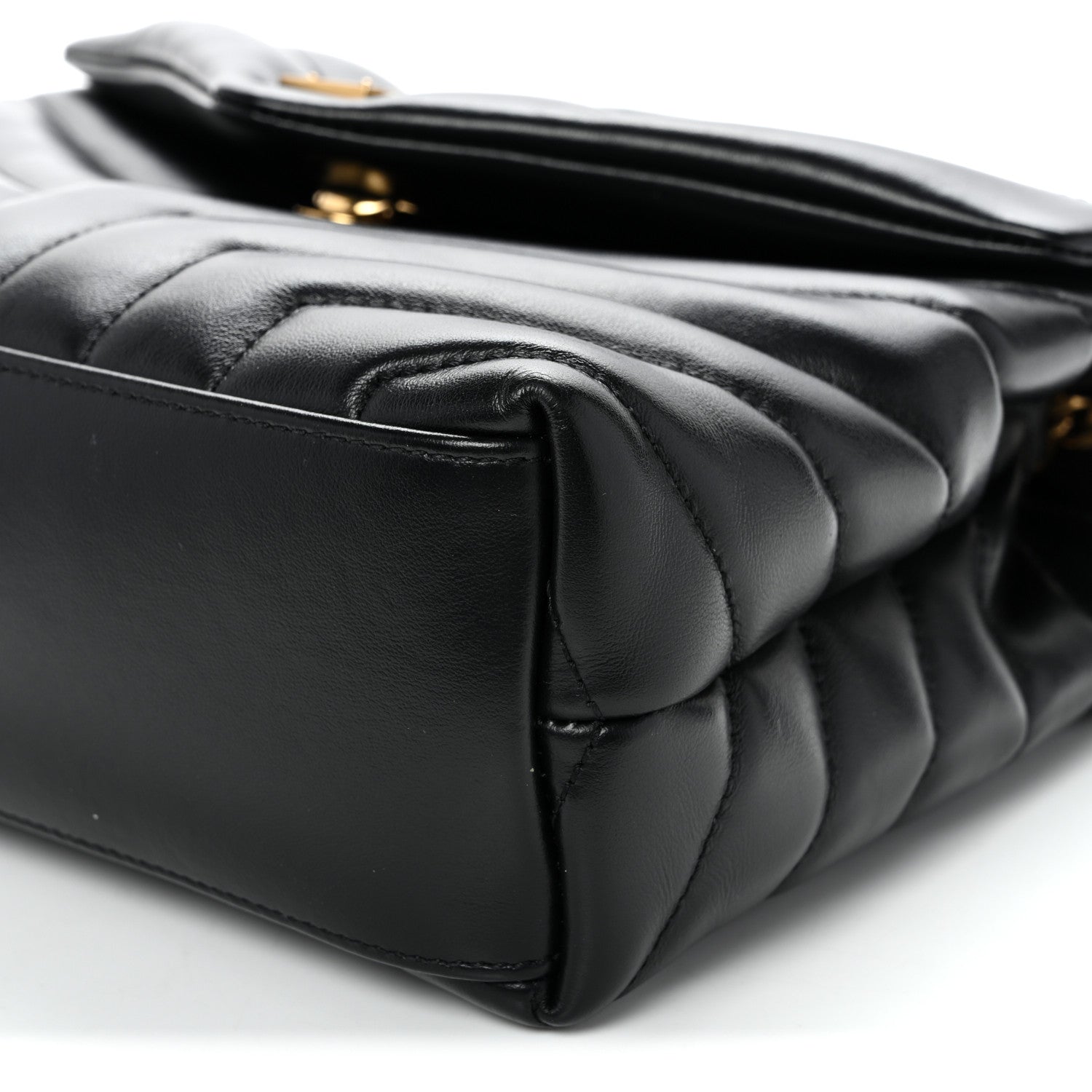 Calfskin Y Quilted Monogram Small Loulou Chain Satchel Black