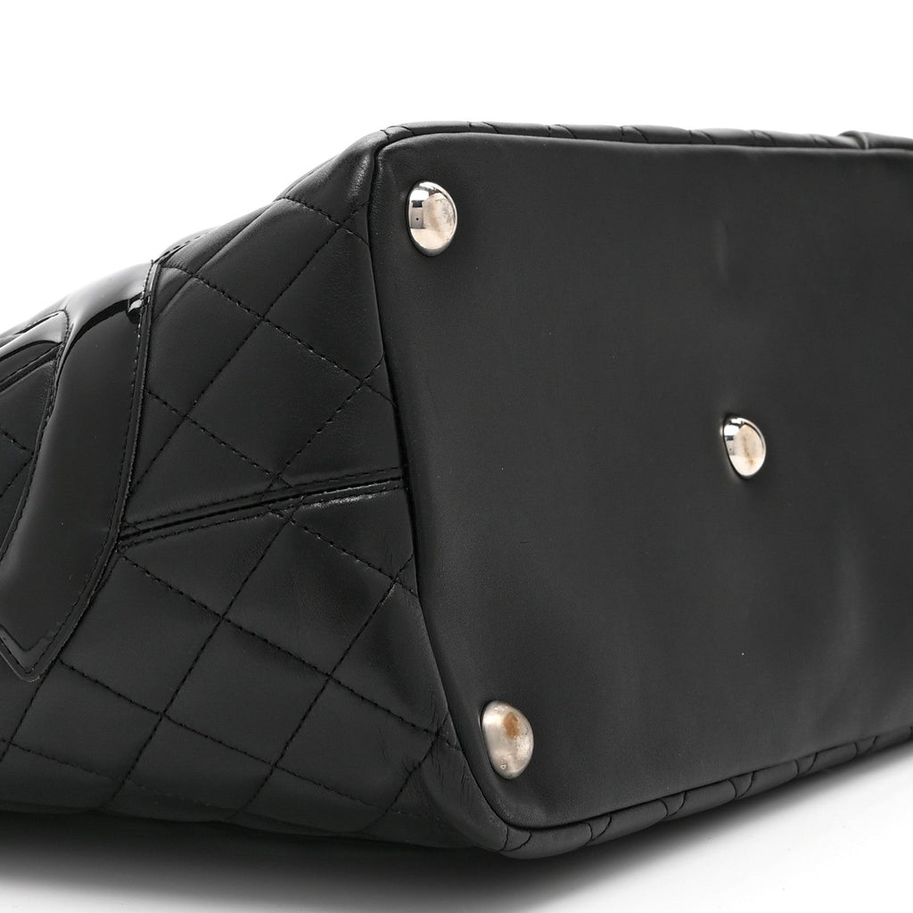 Calfskin Quilted Large Cambon Tote Black