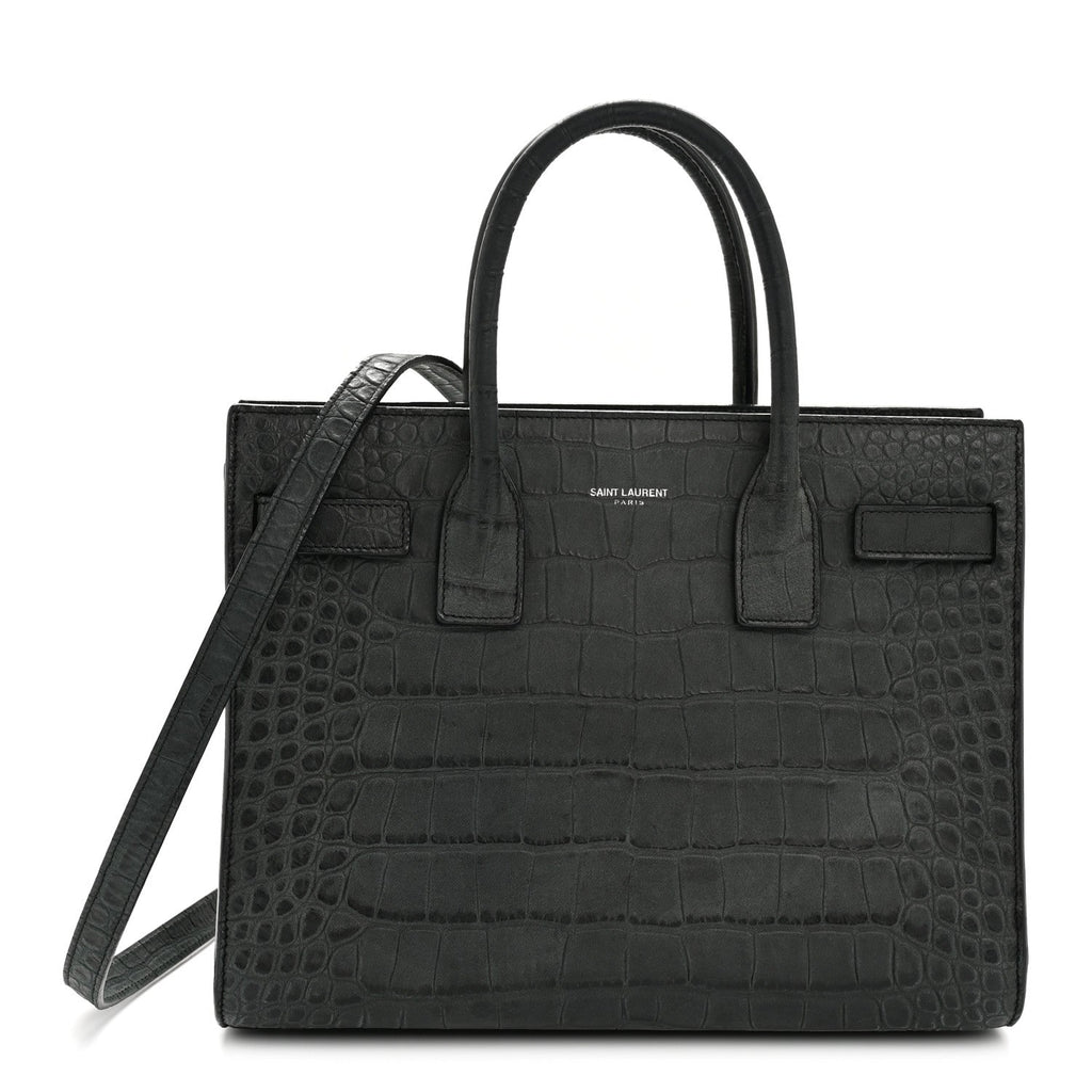 Calfskin Crocodile Embossed Baby Sac de Jour Dusty Black