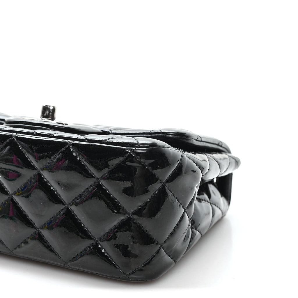 Patent Calfskin Quilted Mini Square Flap Black