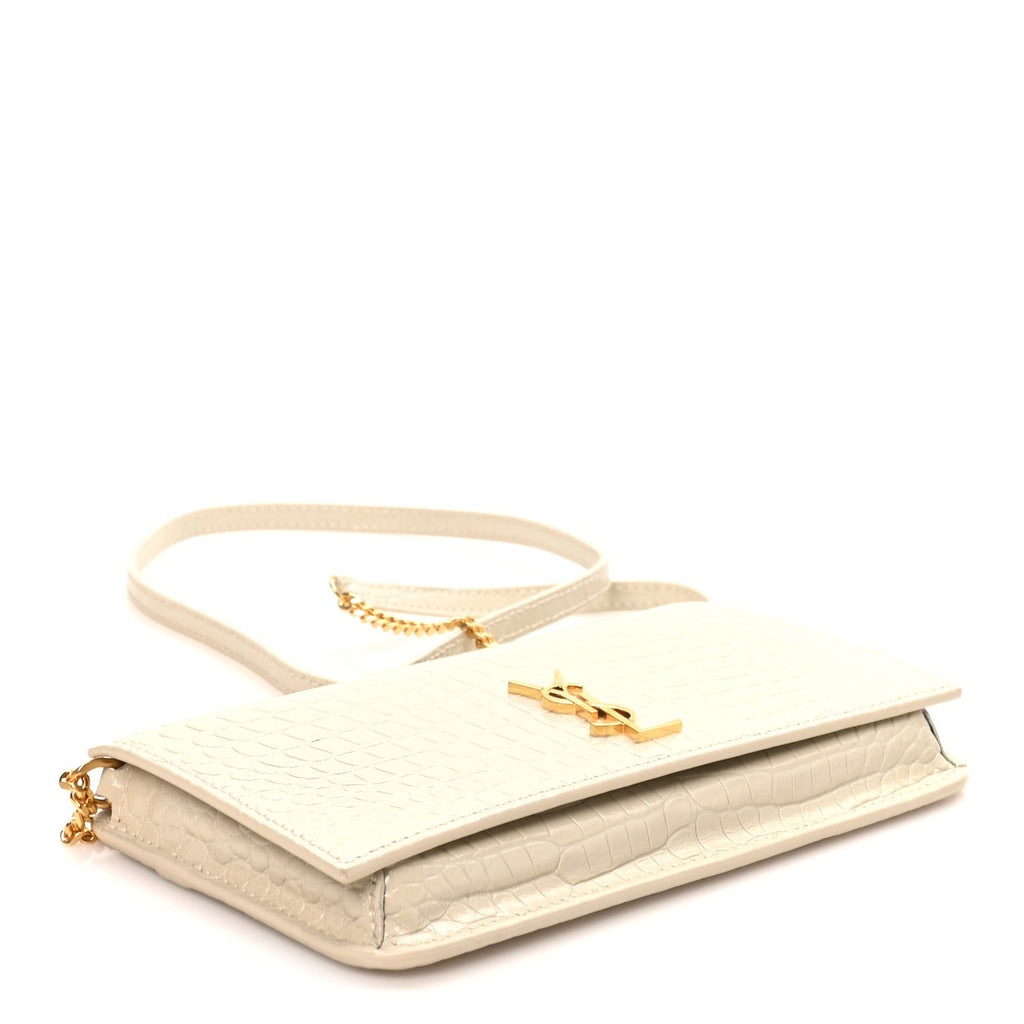Crocodile Embossed Monogram Phone Holder Crossbody Blanc Vintage