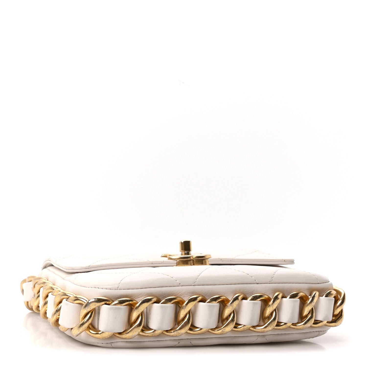Calfskin Quilted Small Framing Chain Flap Bag White