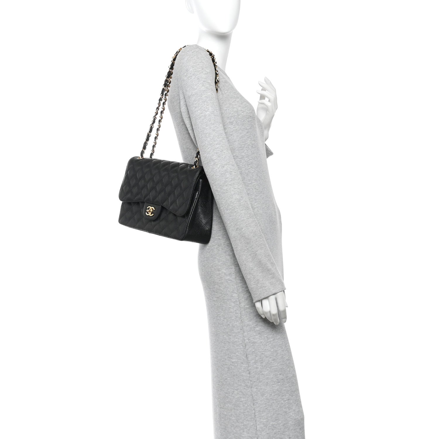 Caviar Quilted Jumbo Double Flap Black