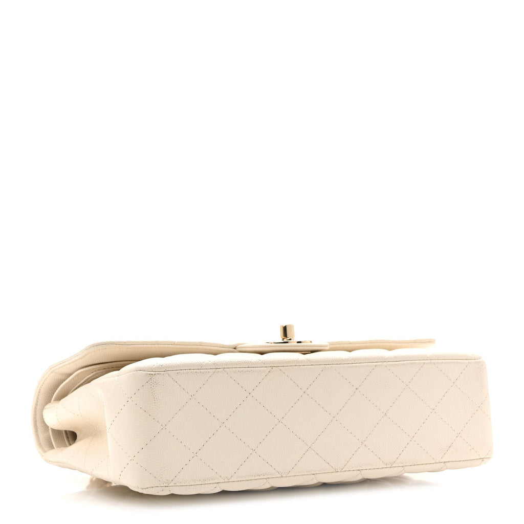 Caviar Quilted Medium Double Flap White