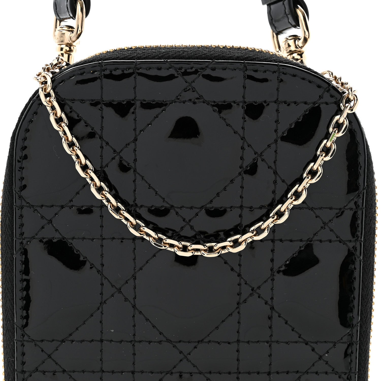 Patent Cannage Lady Dior Phone Holder Black