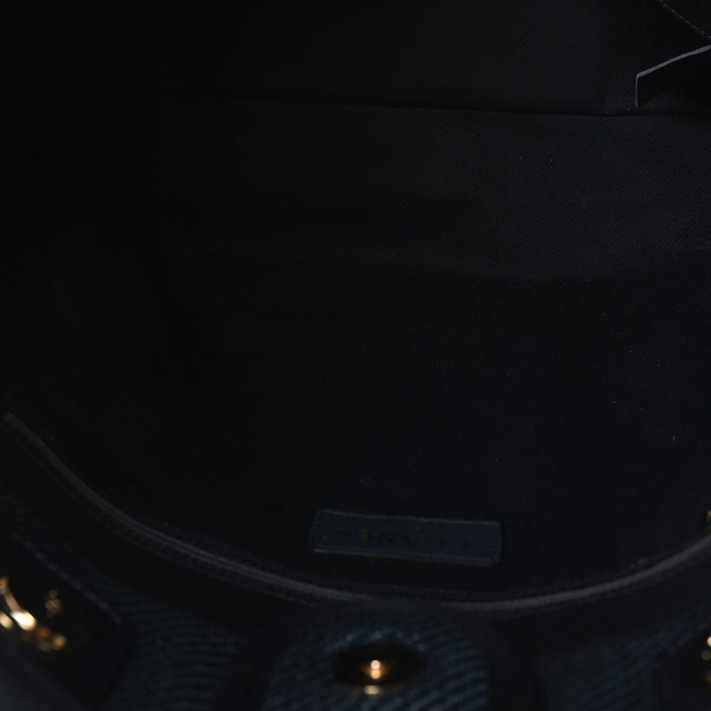 Mixed Fibers Striped Small Deauville Tote Navy Blue