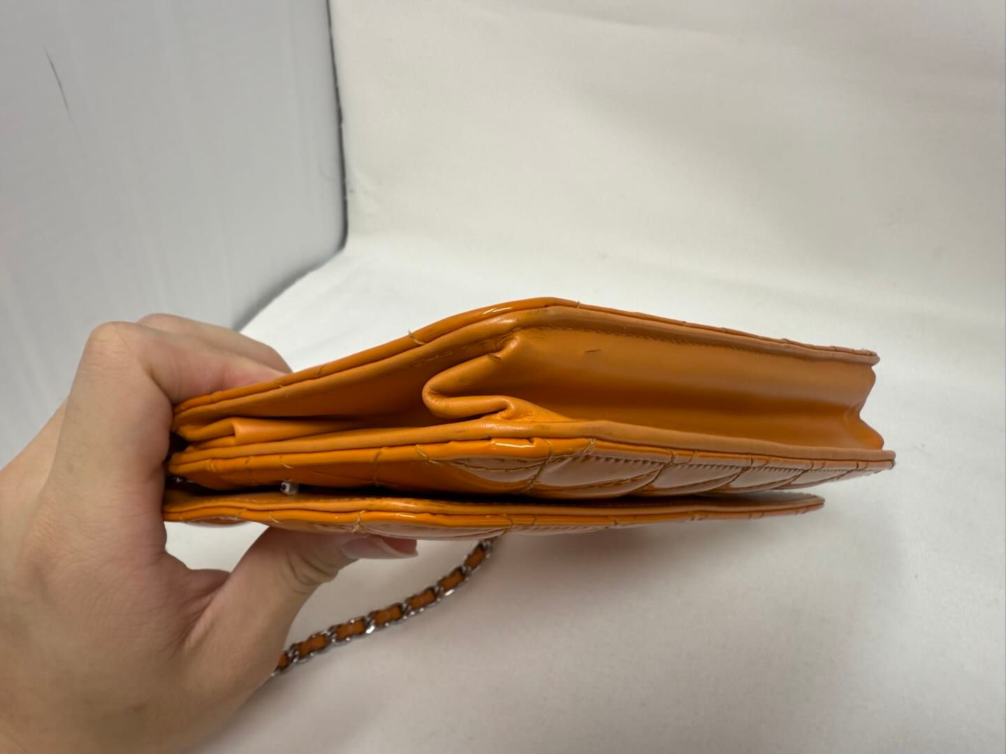 Chanel Patent Classic Wallet On Chain - Orange Mini Bags, Handbags B21-82