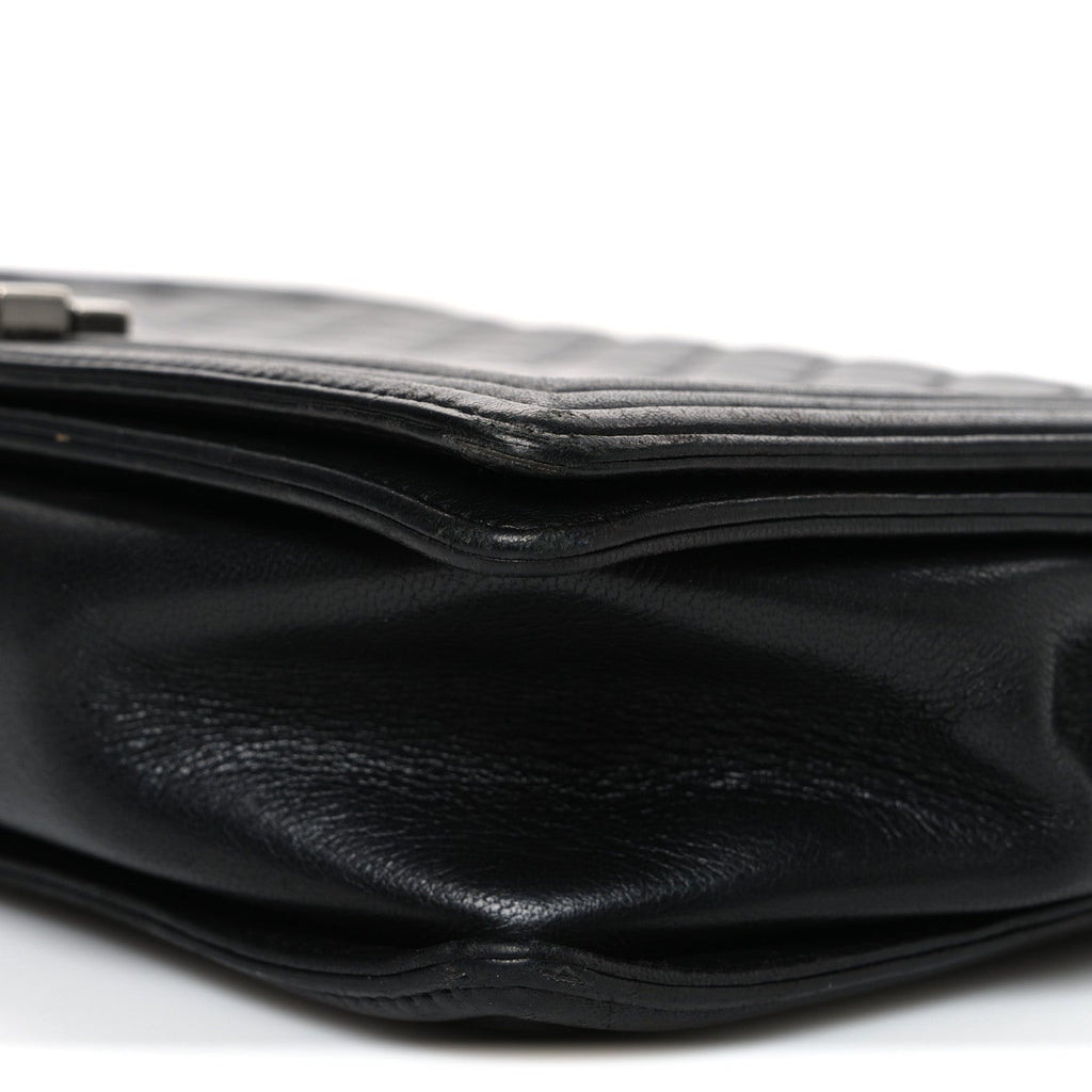 Lambskin Quilted Large Boy Flap Black