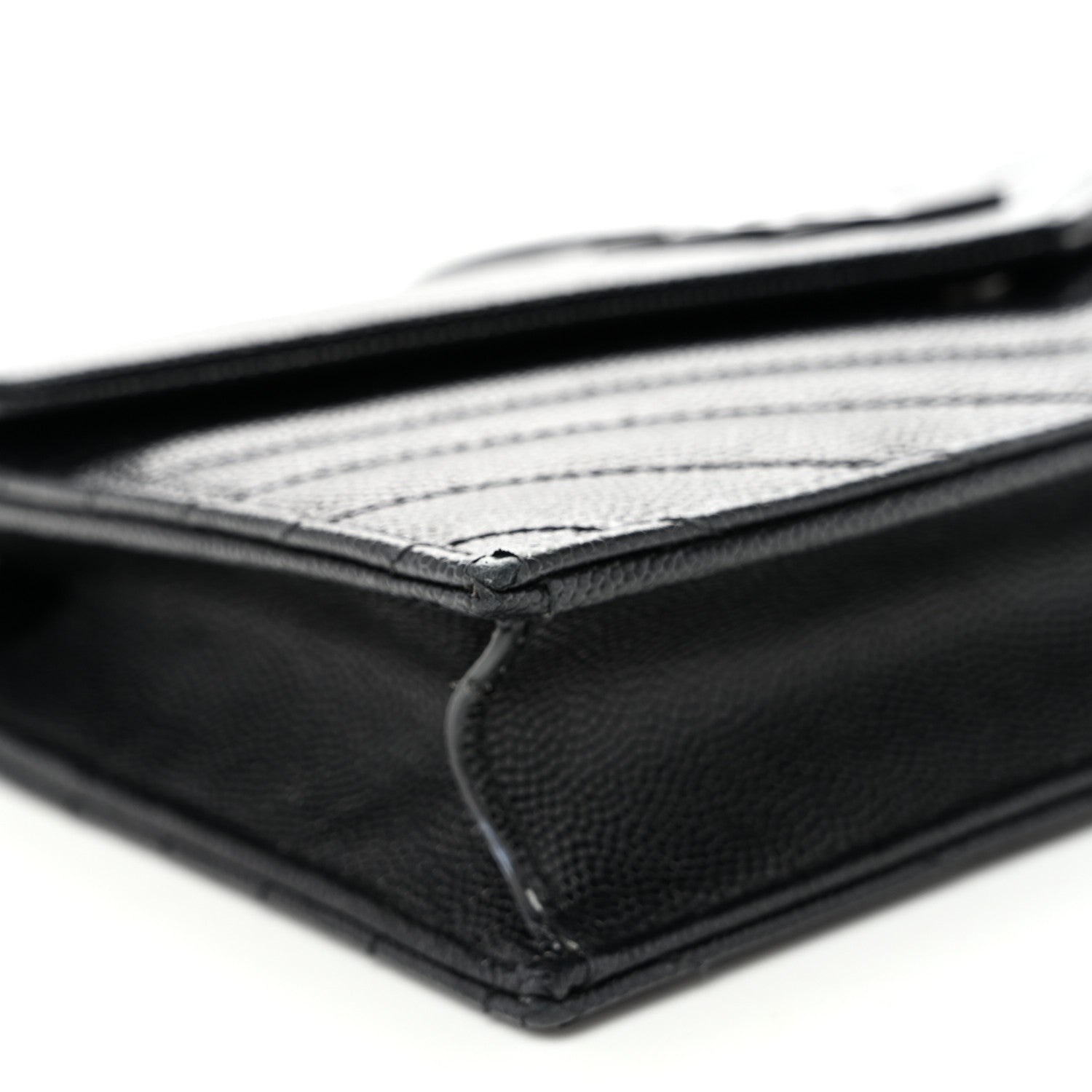 Grain De Poudre Matelasse Chevron Monogram Monochrome Envelope Chain Wallet Black