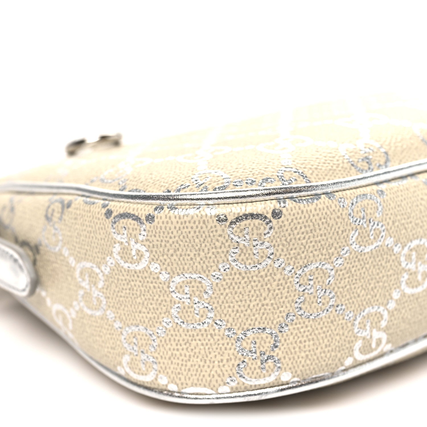 GG Supreme Monogram Metallic Calfskin Small Emblem Shoulder Bag Beige Silver