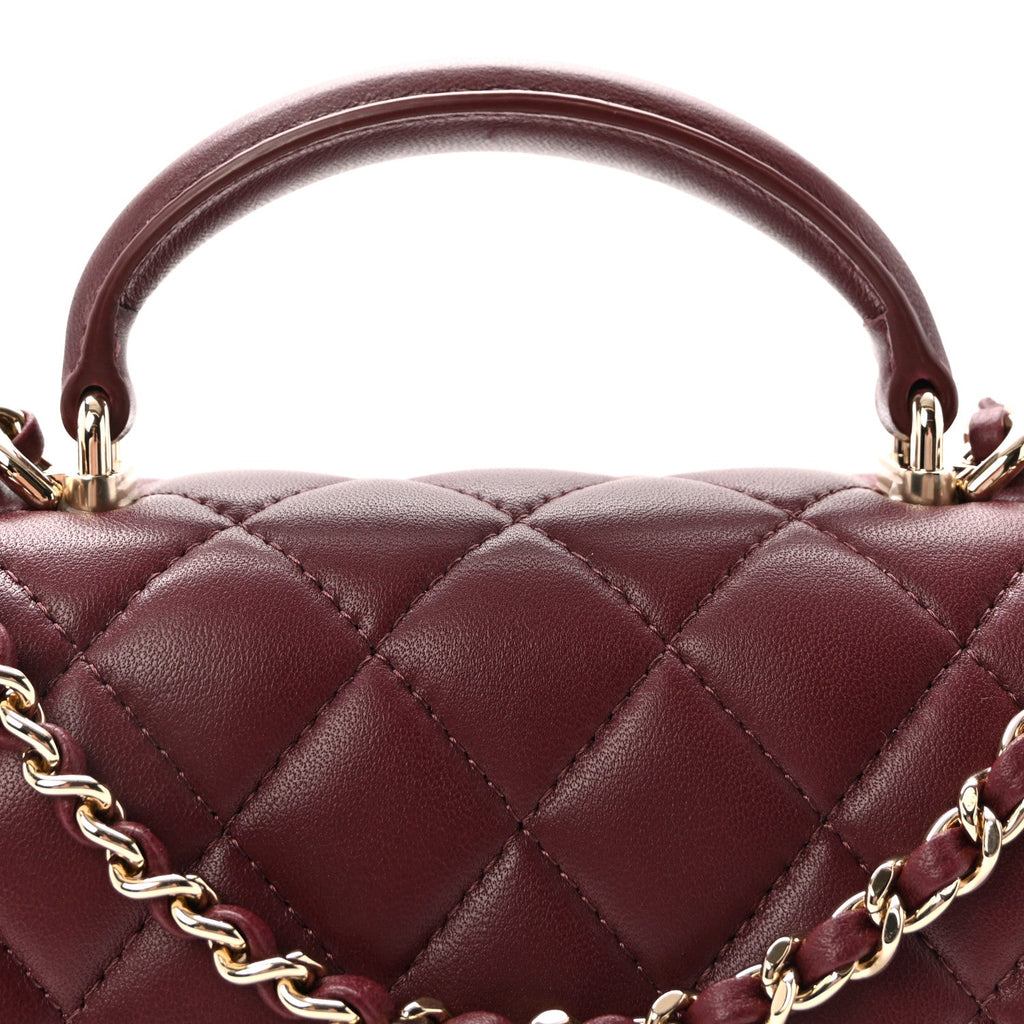 Lambskin Quilted Top Handle East West Flap Dark Burgundy