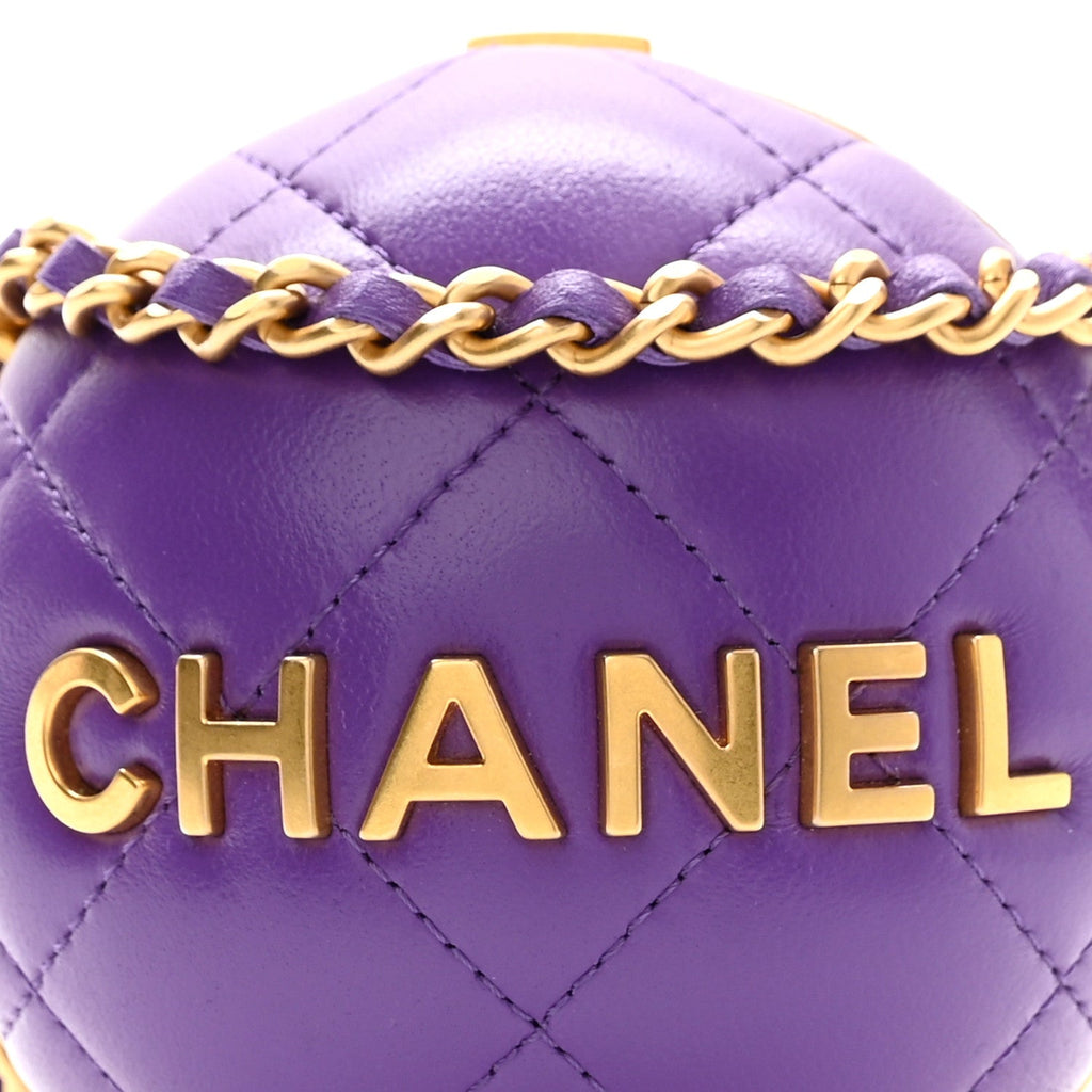 Lambskin CC Minaudiere Sphere Chain Clutch Purple