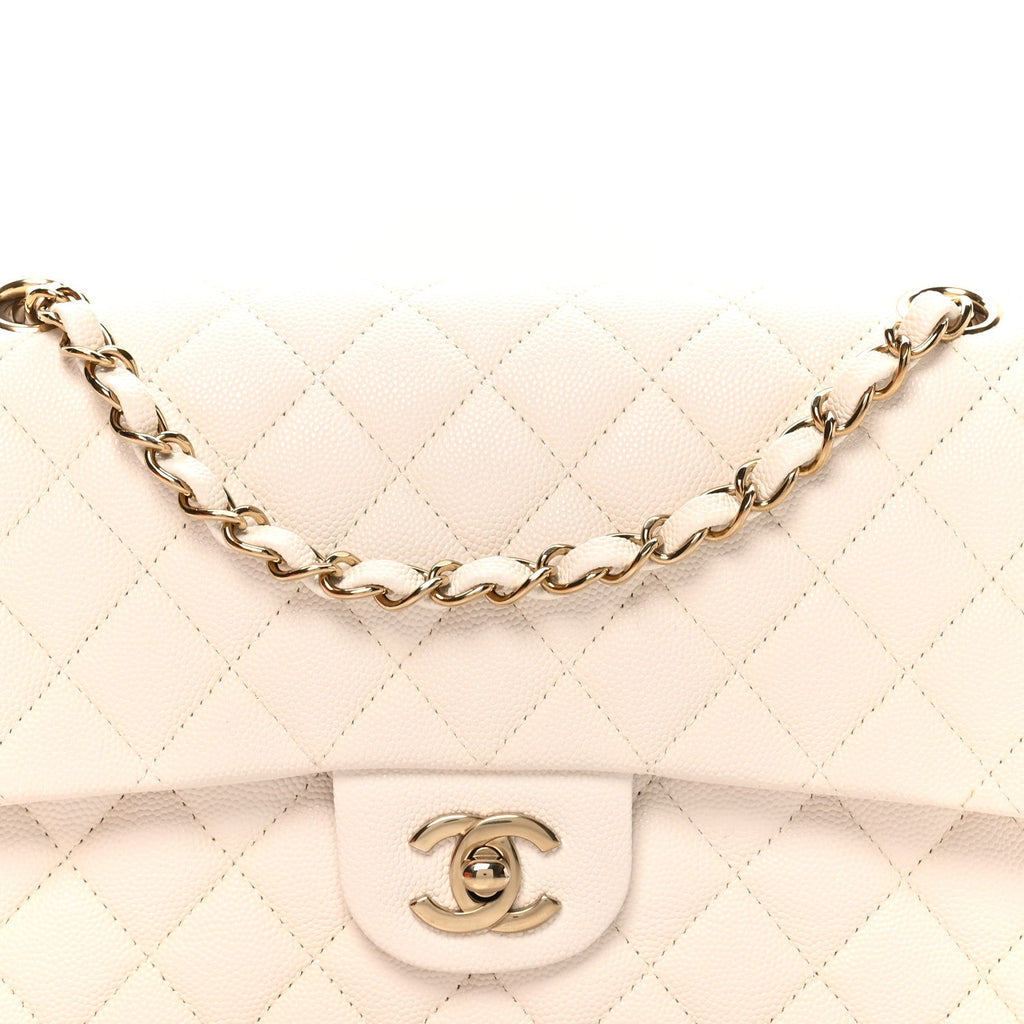 Caviar Quilted Medium Double Flap White