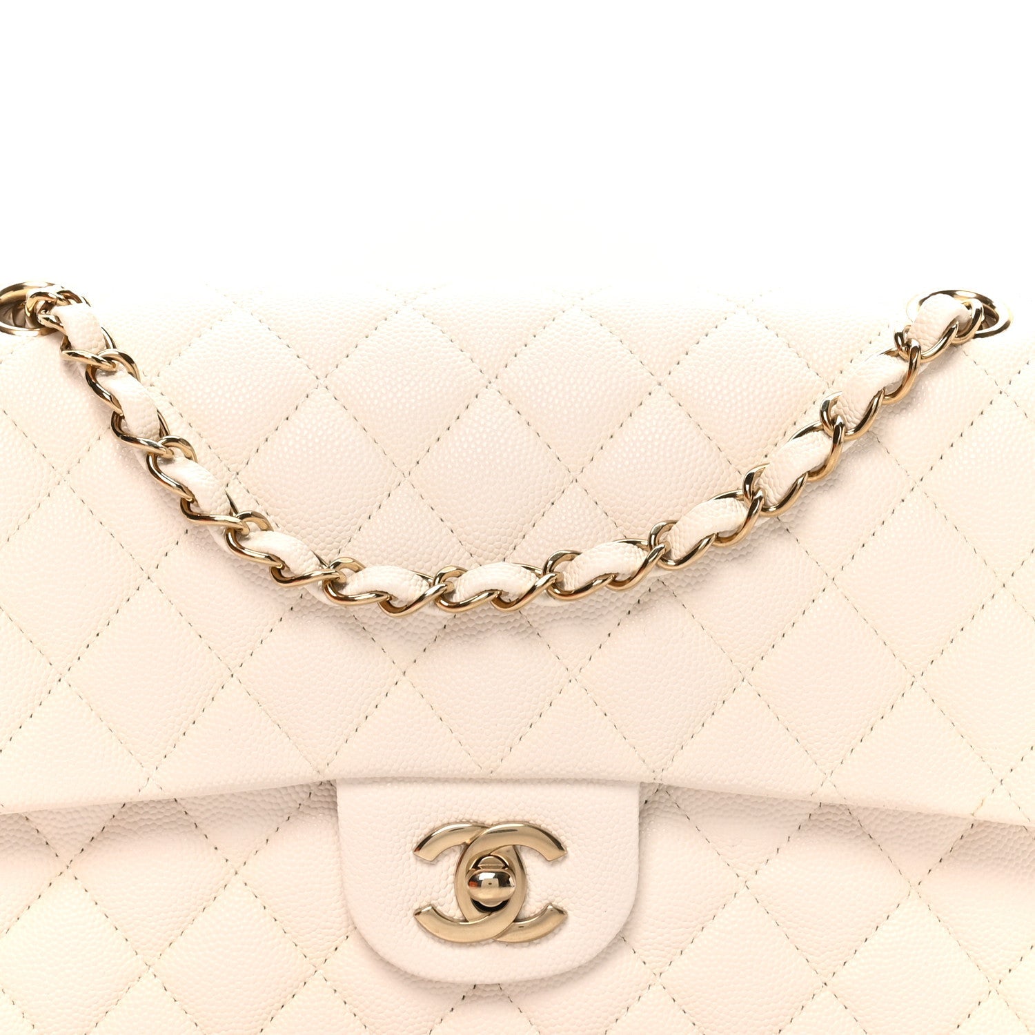 Caviar Quilted Medium Double Flap White