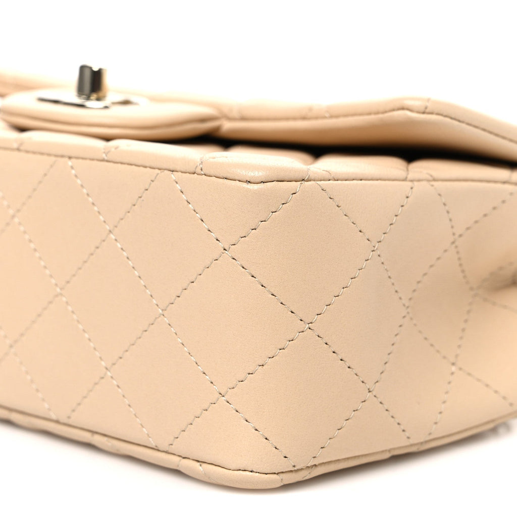 Lambskin Quilted Mini Rectangular Flap Beige