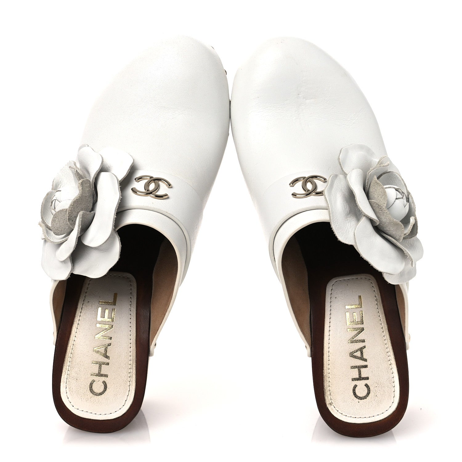 Calfskin Camellia Clogs 35 White