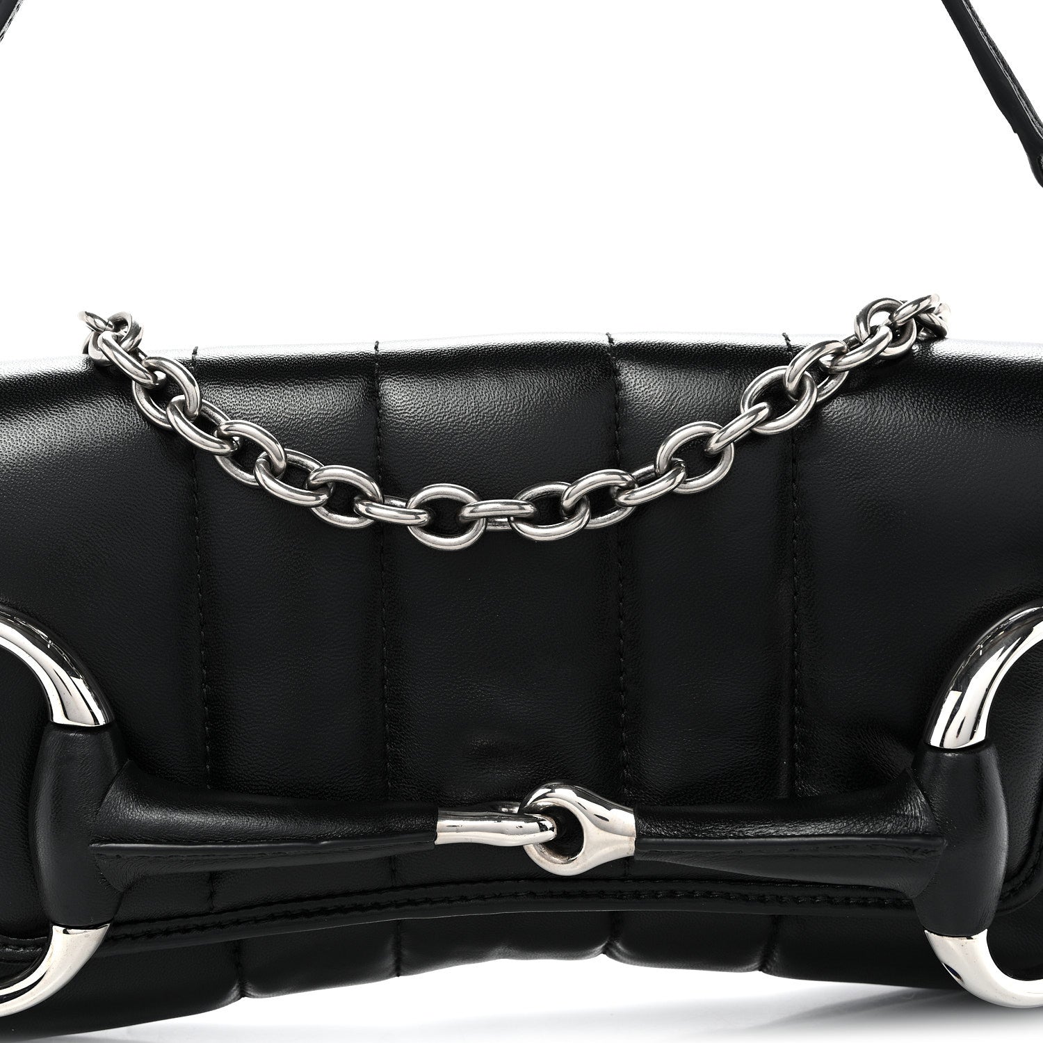 Nappa Vertical Matelasse Medium Maxi Horsebit Chain Shoulder Bag Black
