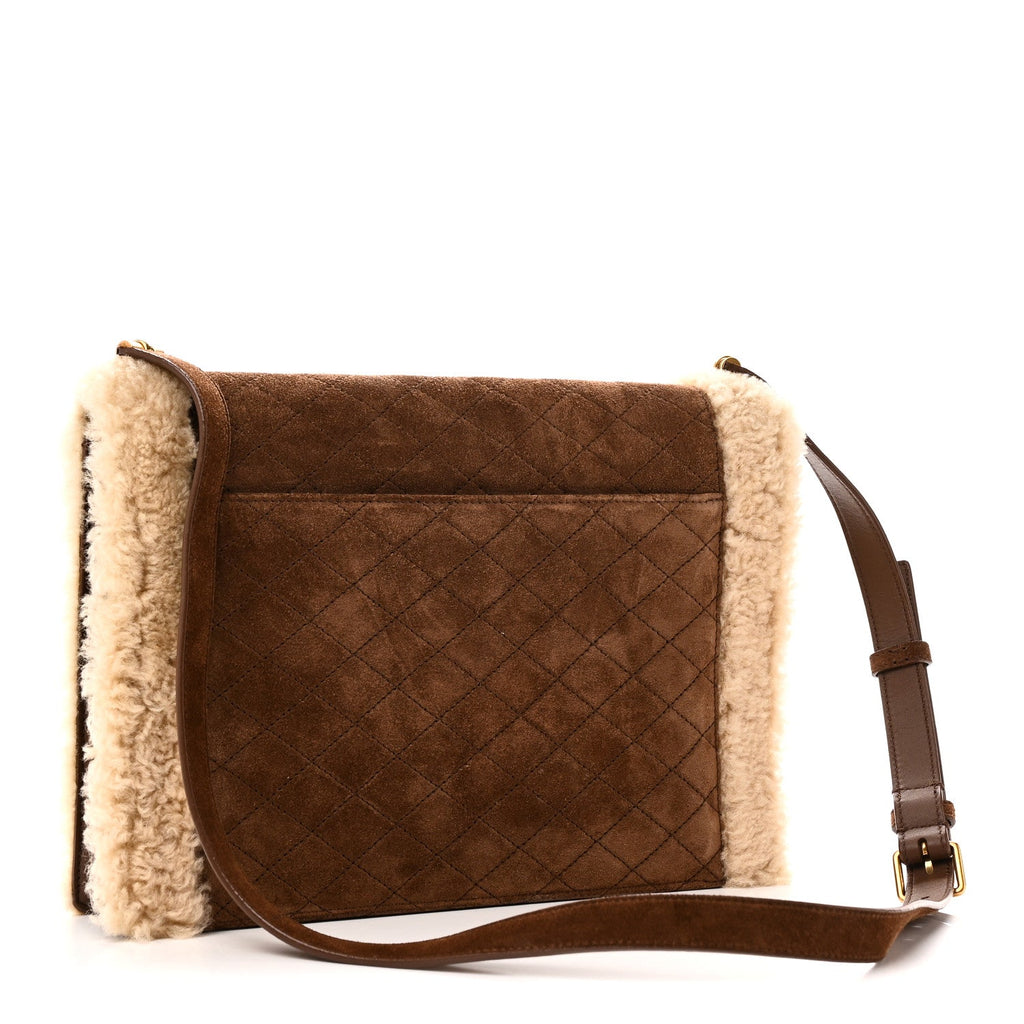 Nubuck Shearling Quilted Medium Gaby Satchel Natural Tan