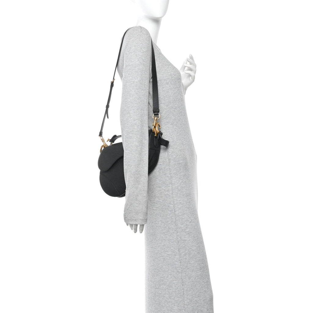 Grained Calfskin Saddle Bag With Strap Black