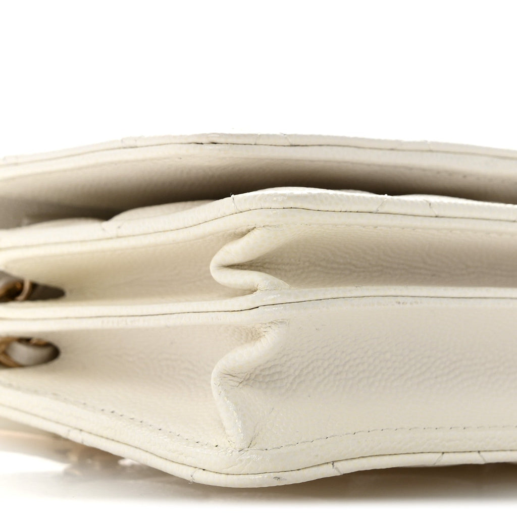 Caviar Quilted Mini Wallet On Chain WOC White
