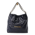 Shiny Calfskin Quilted Chanel 22 Navy Blue