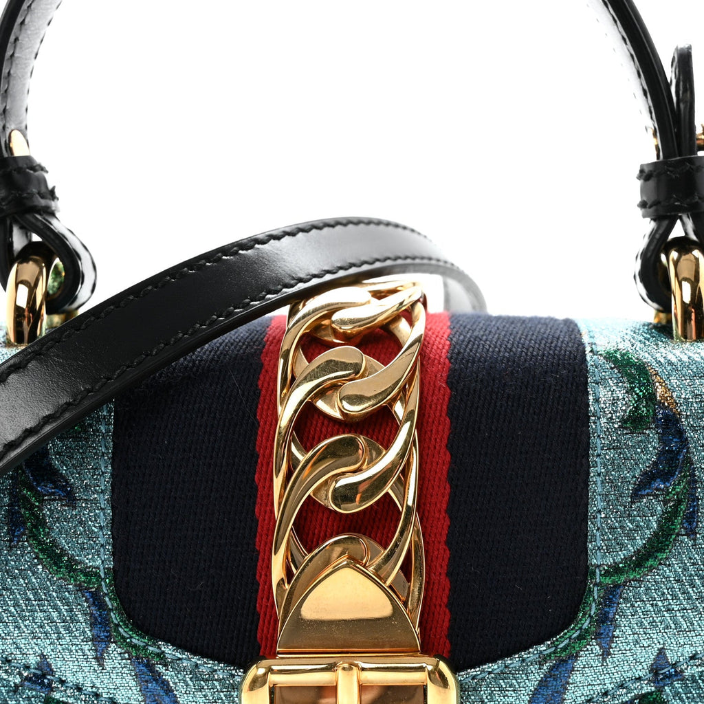 Iridescent Brocade Mini Sylvie Top Handle Bag Azure