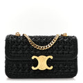 Raffia Effect Claude Chain Shoulder Bag Black