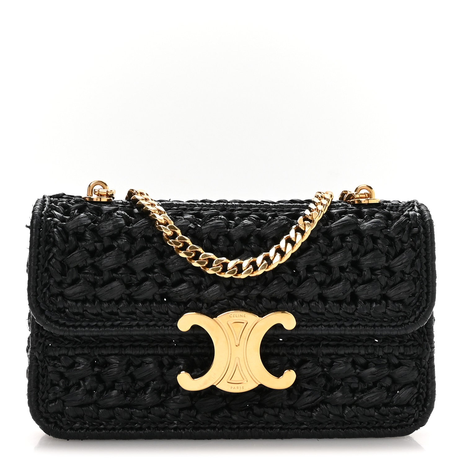Raffia Effect Claude Chain Shoulder Bag Black