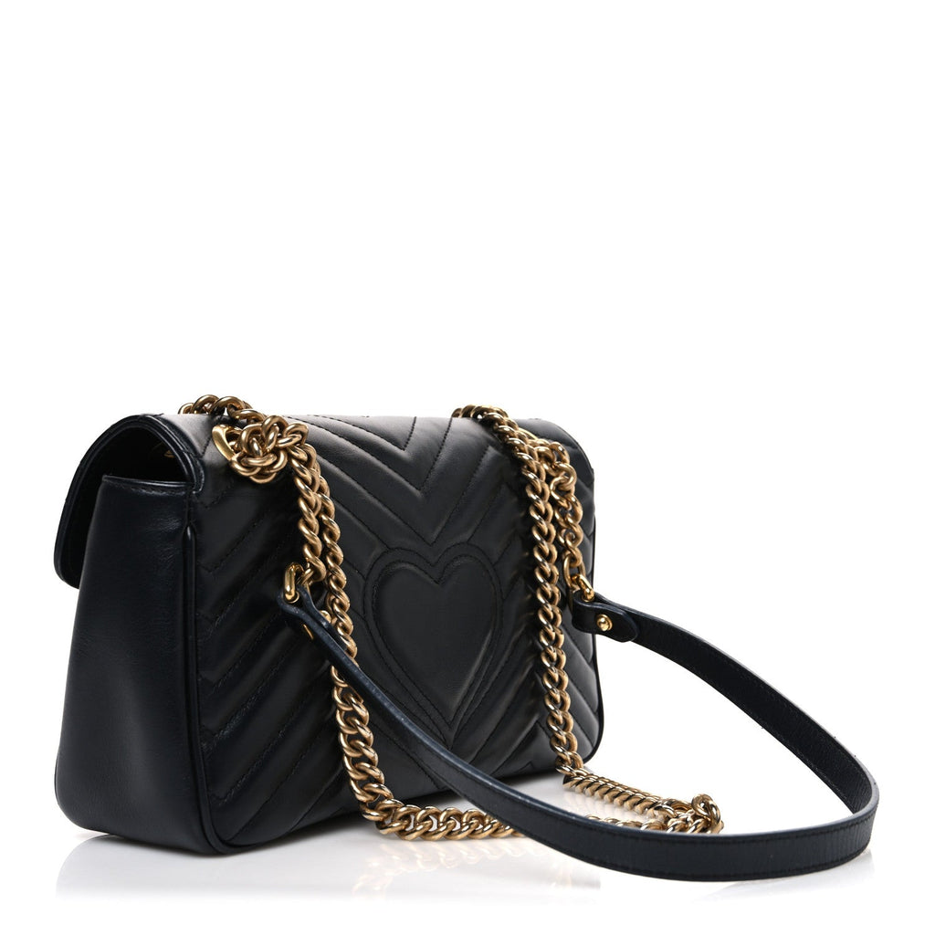 Calfskin Matelasse Small GG Marmont Shoulder Bag Black
