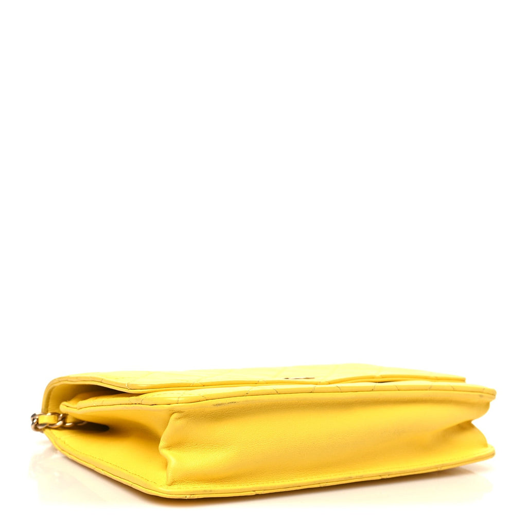 Lambskin Quilted Wallet on Chain WOC Yellow