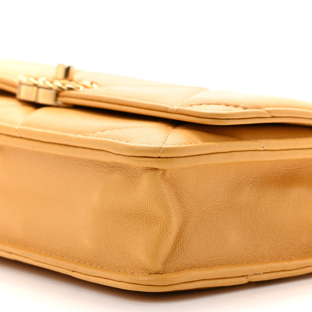 Lambskin Quilted Chanel 19 Wallet On Chain WOC Yellow