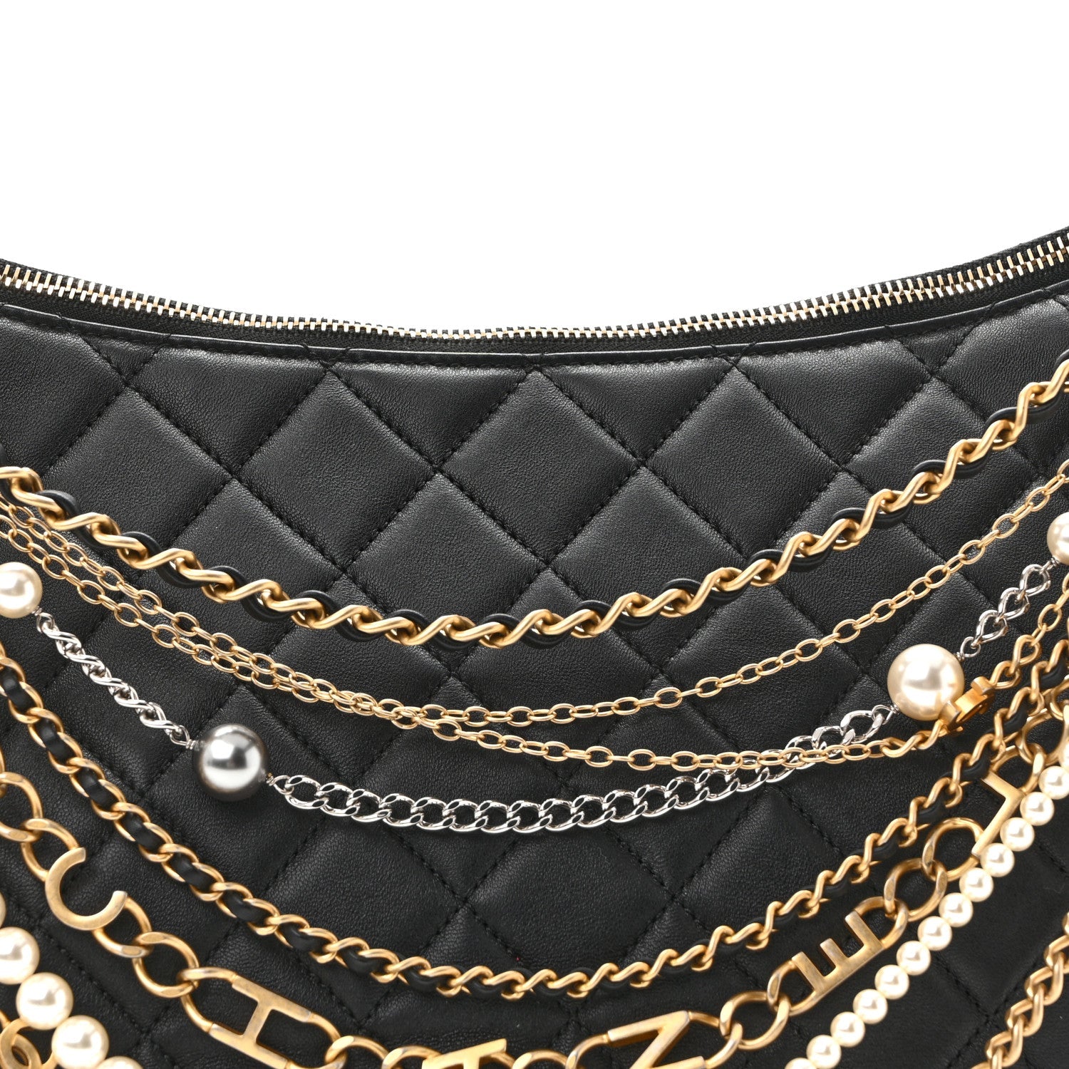 Lambskin Quilted All About Chains Hobo Black