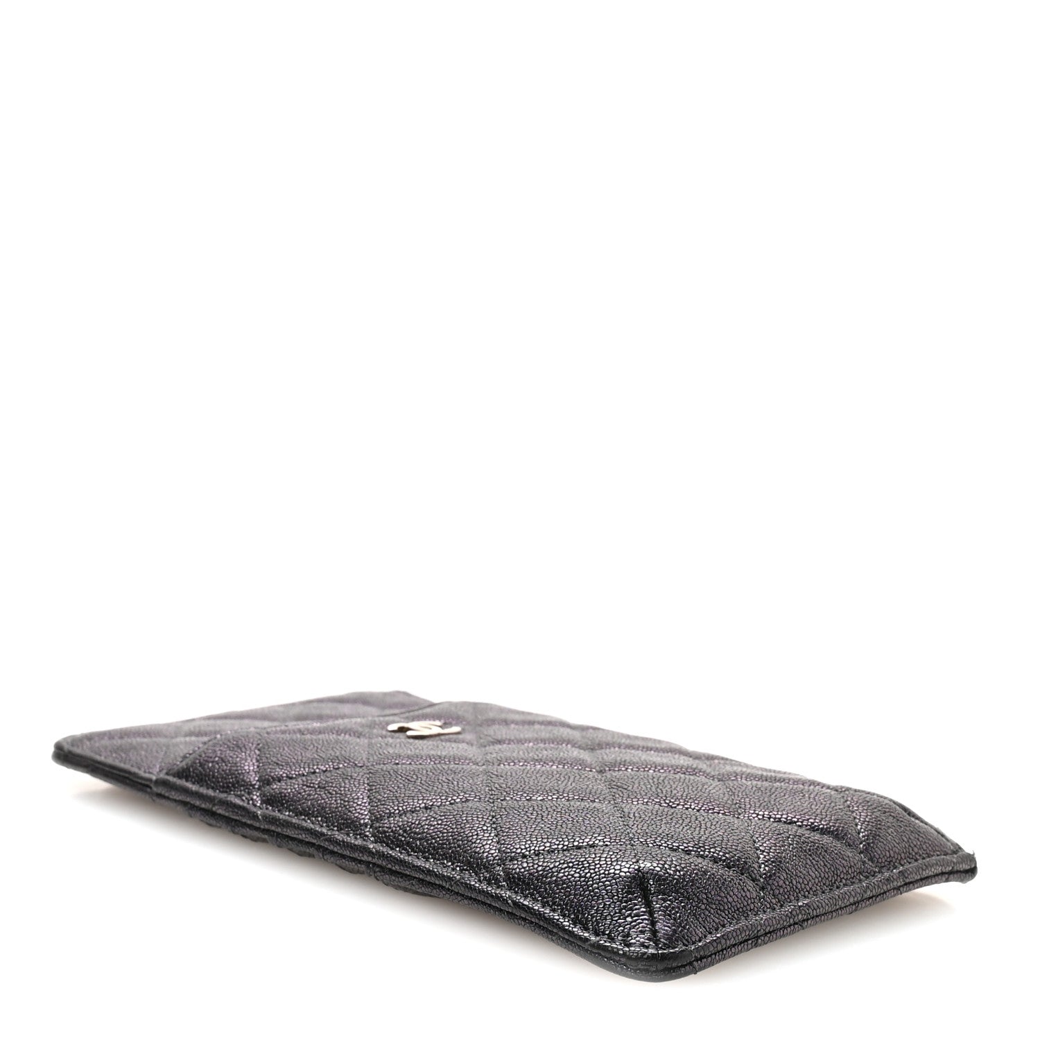 Iridescent  Caviar Quilted Classic Flat Wallet Pouch Black