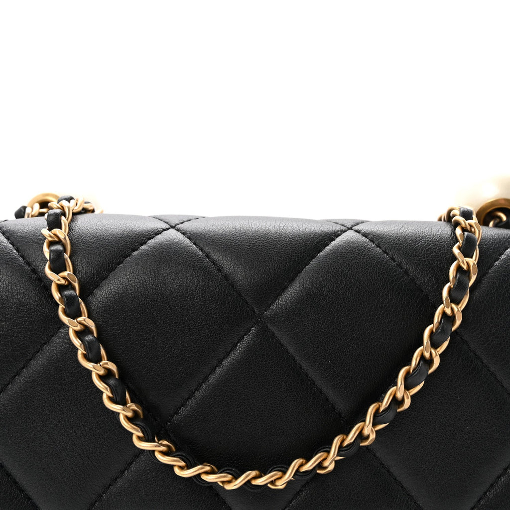 Lambskin Quilted Pearl Small Flap Black