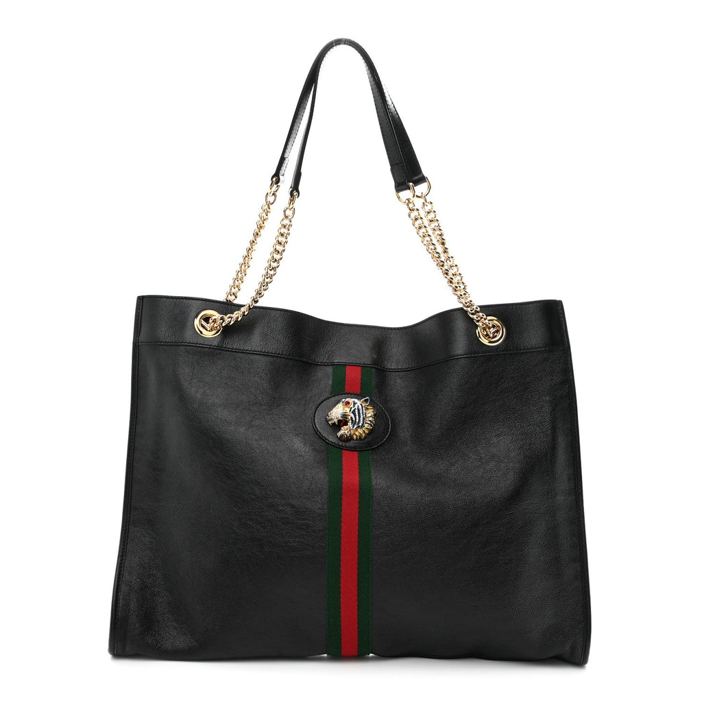 Calfskin Large Rajah Chain Tote Black