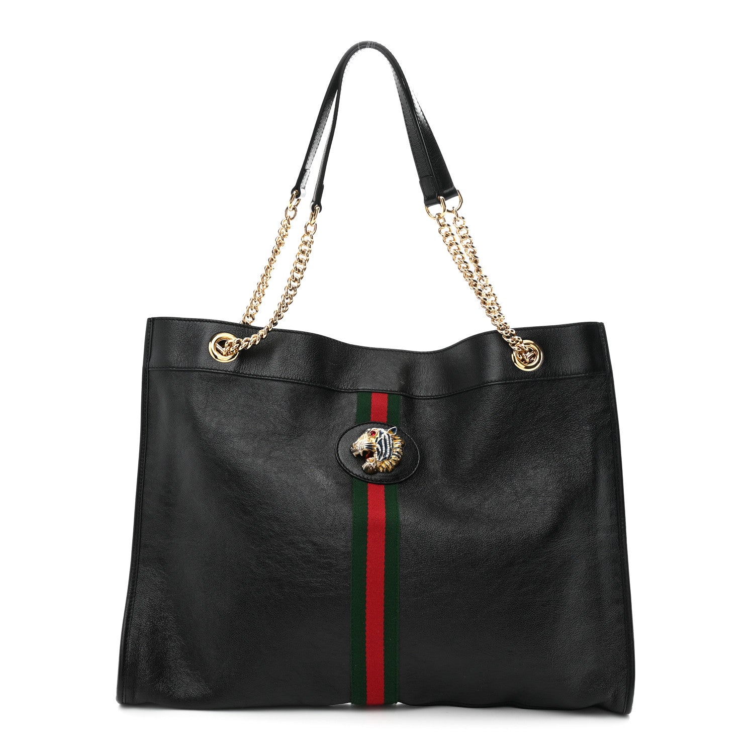 Calfskin Large Rajah Chain Tote Black
