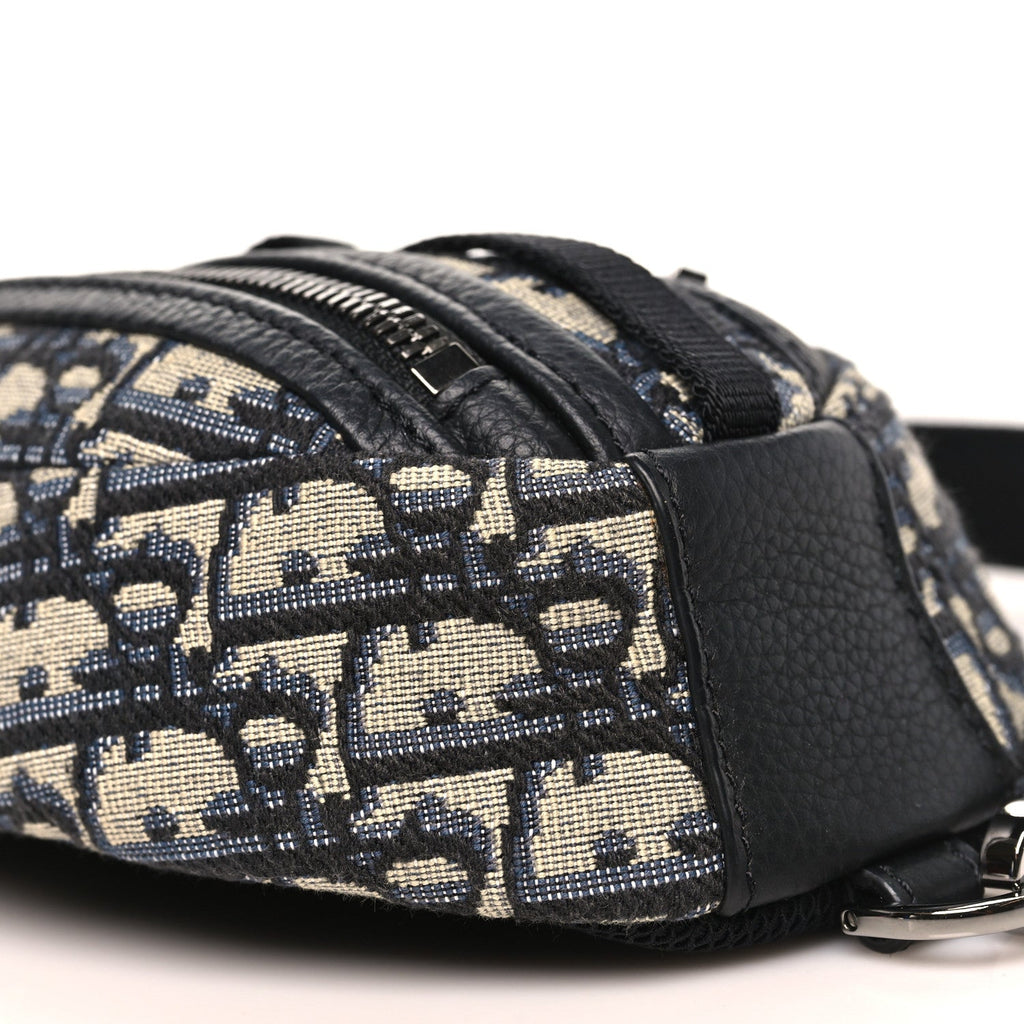 Grained Calfskin Oblique Scarab Sling Bag Blue Black