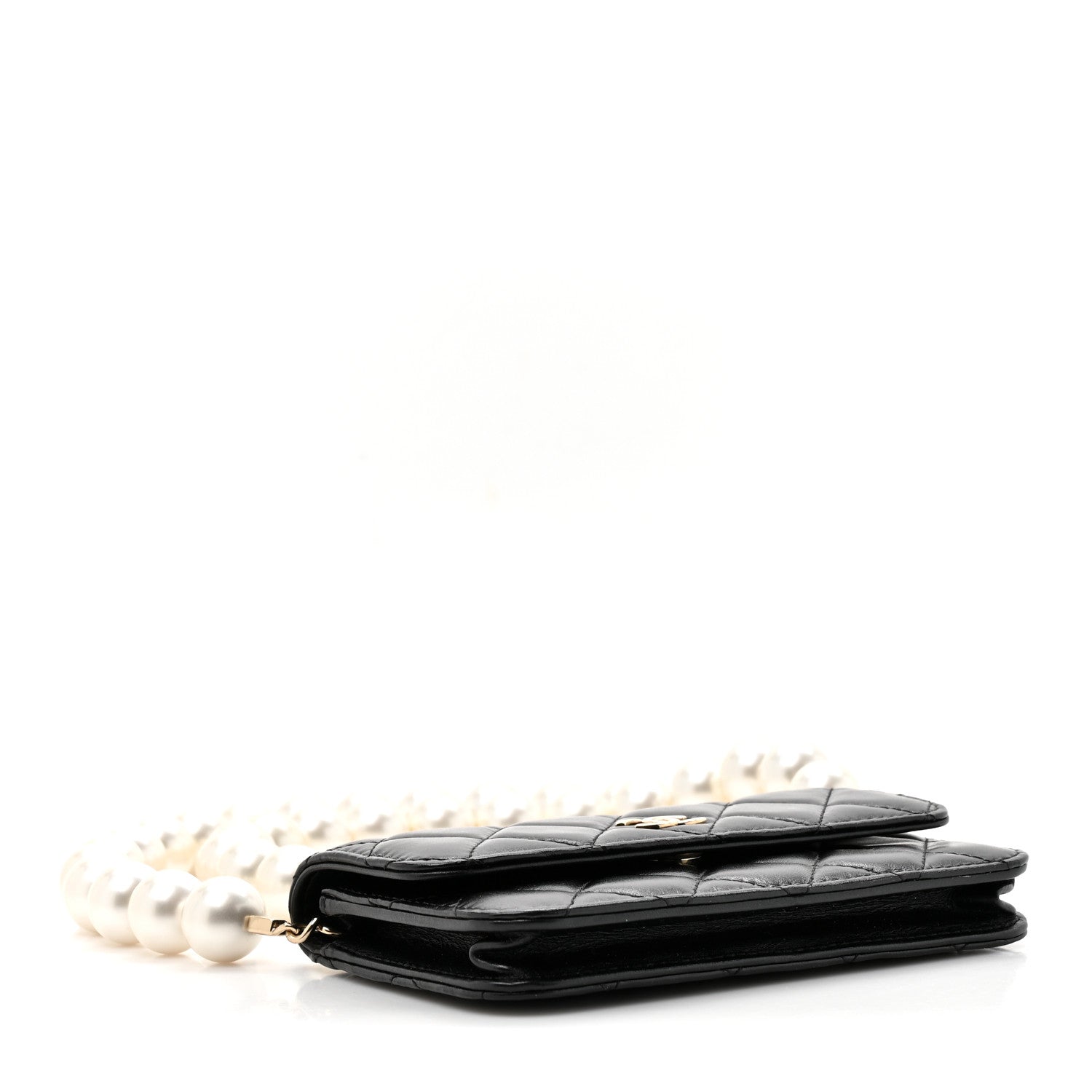 Calfskin Quilted Maxi Pearls Clutch With Chain Black