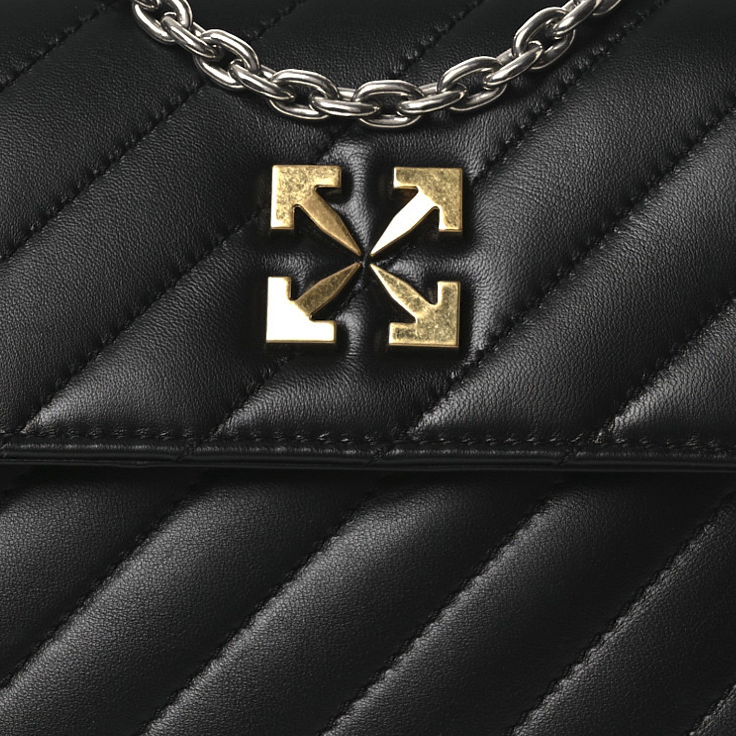 Calfskin Diagonal Quilted Jackhammer 24 Shoulder Bag Black